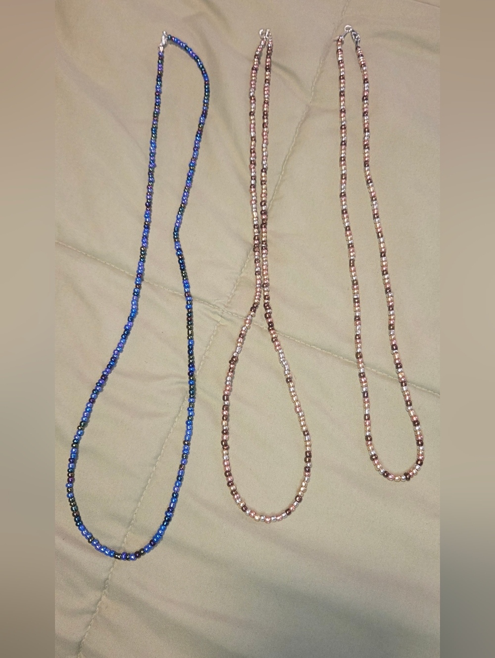 Beaded Necklace Set Purple Brown Tan Layering Jewelry